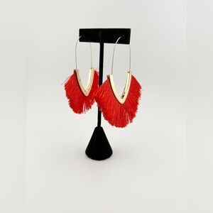 Elegant Gold and Red Fringe Earrings - NWOT Never worn
